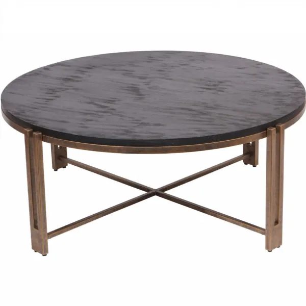 Black Wood Champagne Gold Metal 100cm Round Coffee Table