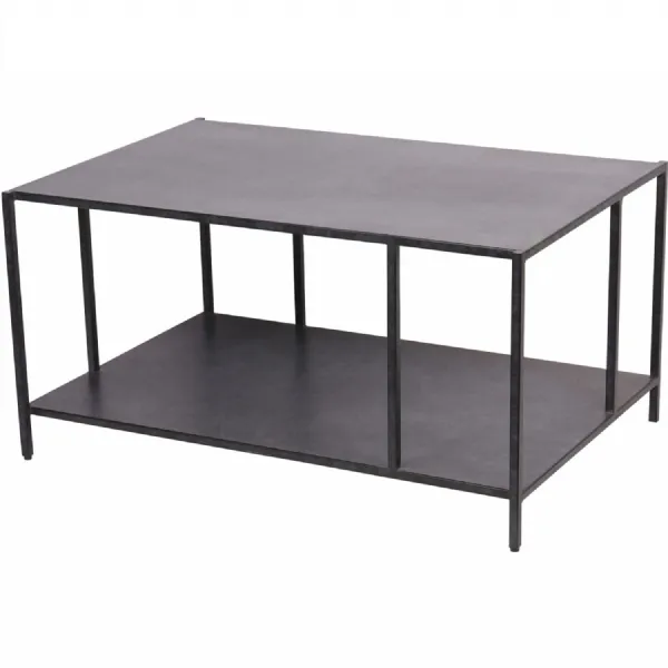 Mottled Black Iron Coffee Table with Shelf