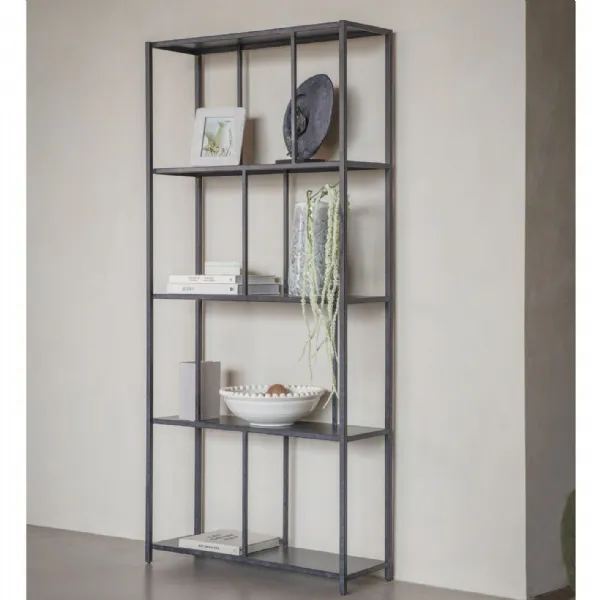 Black Tall Metal Open Shelving Unit with Distressed Finish
