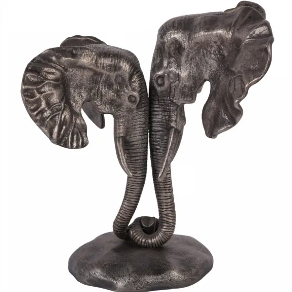 Silver Aluminium Large Sculpture Nuzzling Elephants