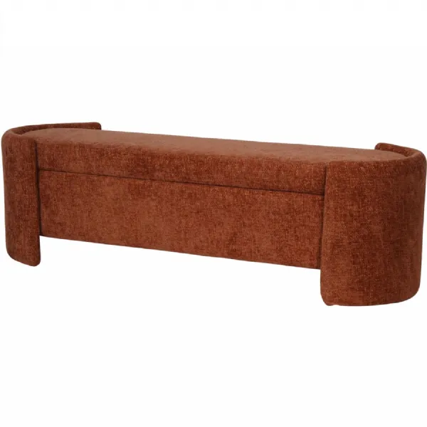 Brown Terracotta Upholstered Storage Bench with Boucle Texture