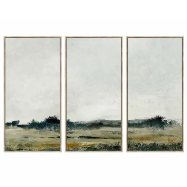 Green Jute Large Distant Fields Landscape Set of 3