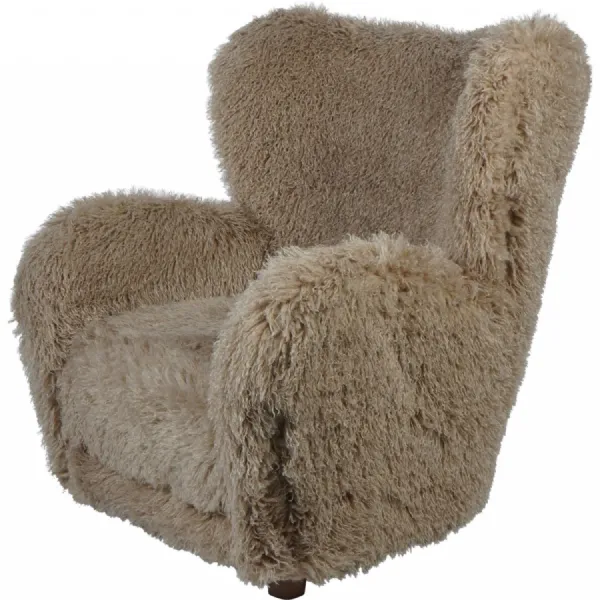 Cream Faux Sheepskin Armchair with Curved Back