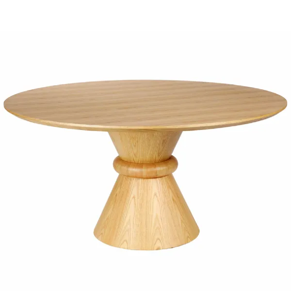 Natural Oak Veneer 150cm Round Dining Table Pedestal Base