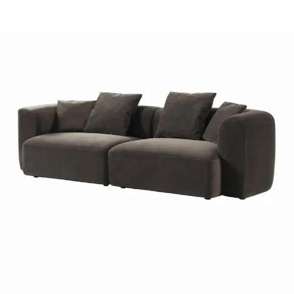 Brown Velvet Fabric 2 Seater Sofa with Sculpted Curves