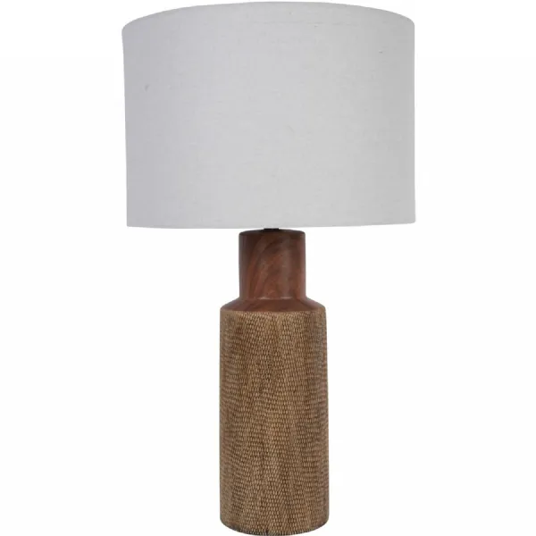 Brown Ceramic Table Lamp with Linen Effect Shade E27 60W