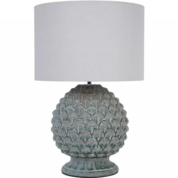 Green Glazed Ceramic Table Lamp with Fabric Shade E27 60W