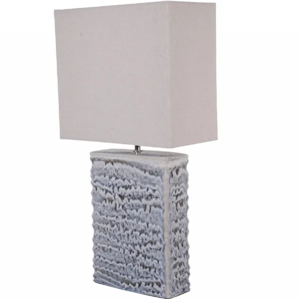 Rippled Glazed Ceramic Table Lamp Grey Fabric Shade E27 60W