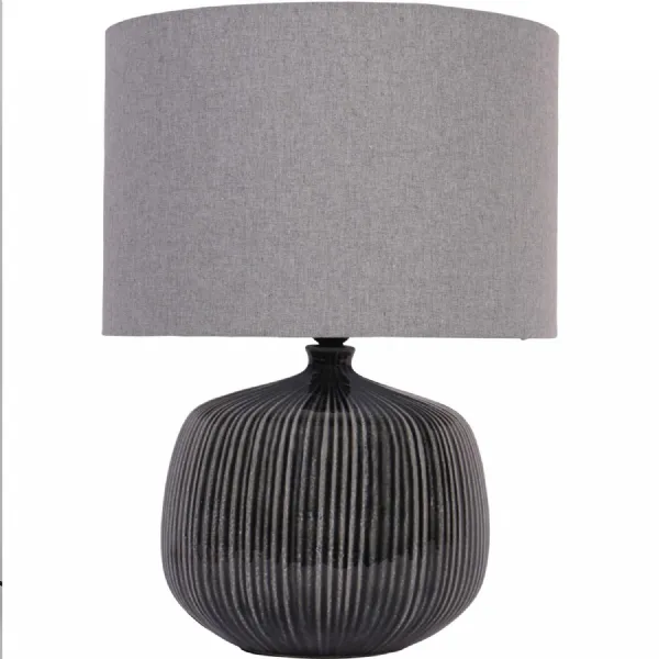 Charcoal Ceramic Table Lamp with Grey Fabric Shade E27 60W