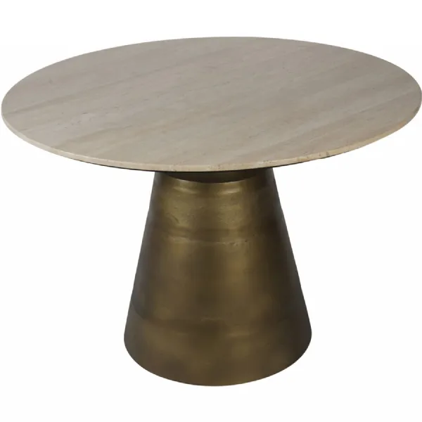 Light Travertine 120cm Round Dining Table with Brass Base