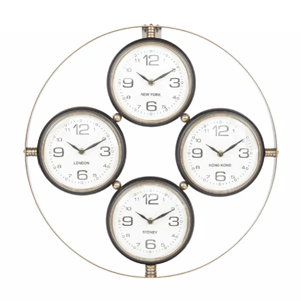 Brushed Bronze Aluminium Large World City Wall Clock 4 Dials