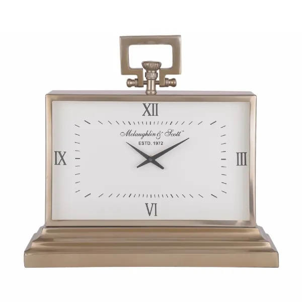 Brass Metal Small Rectangular Mantel Table Clock