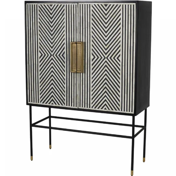 Black Bone Inlay 110cm Drinks Cabinet with 2 Doors