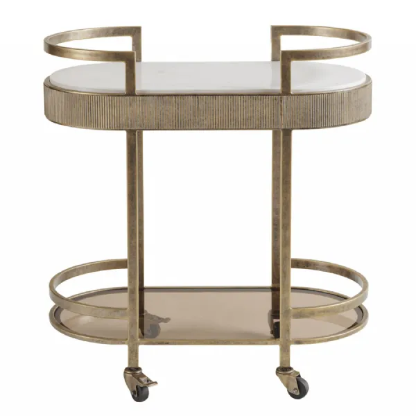 Gold Metal Framed Serving Drinks Trolley Marble Top