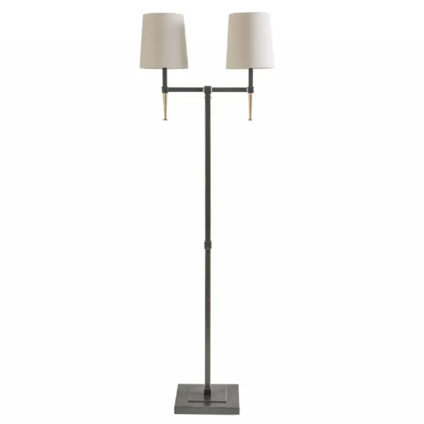 Gold Iron Tall Floor Lamp with Two Linen Shades