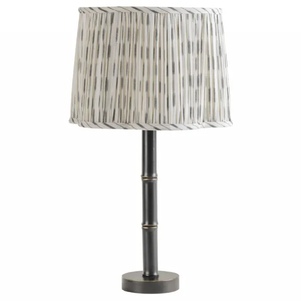 Bamboo Effect Ribbing Table Lamp Gathered Ikat Fabric Shade