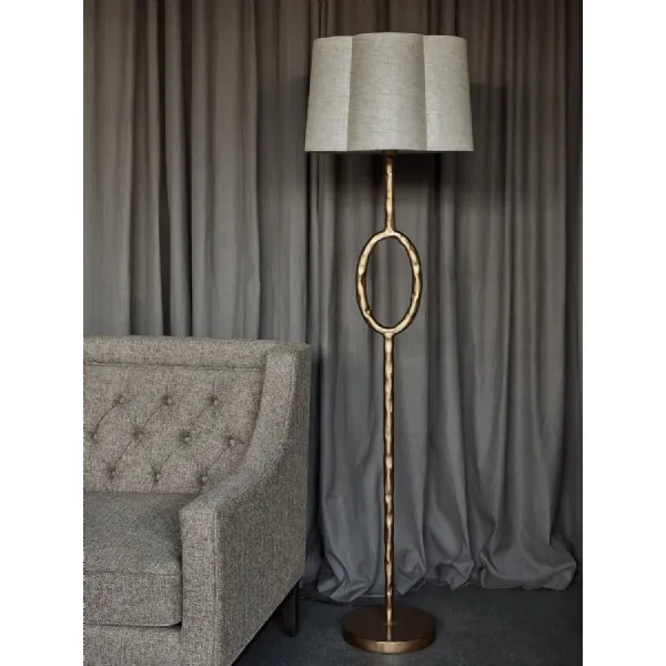 Gold Iron Floor Lamp with Ivory Linen Shade