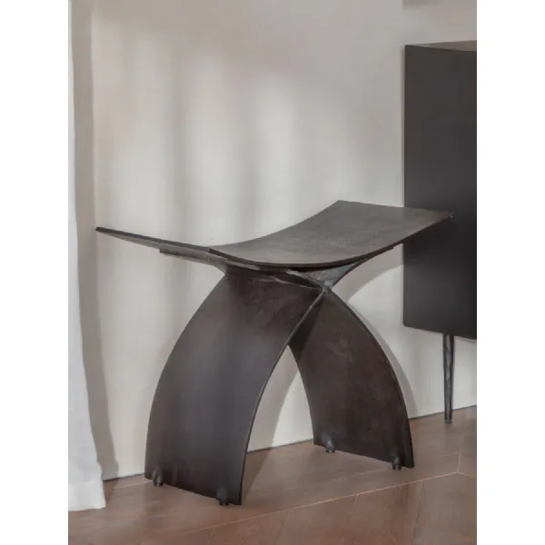 Black Metal Crescent Stool Sculptural Arched Design