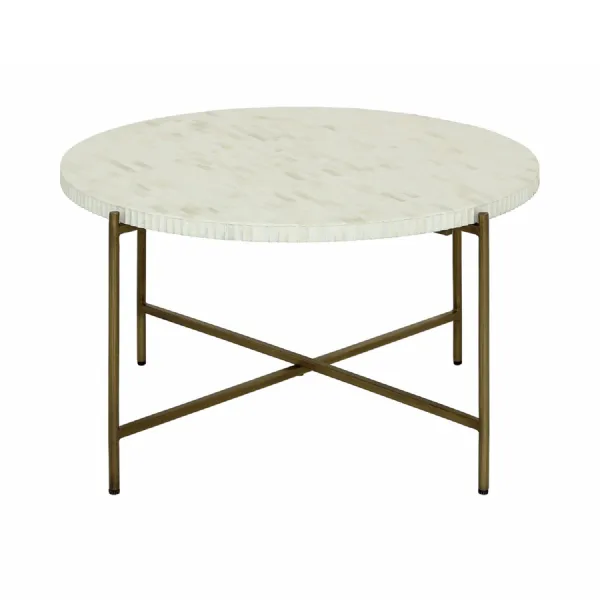 Natural Bone Top Round Coffee Table with Brass Metal Frame