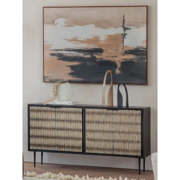 Black and Ivory Wood Bone Patterned 3 Door Sideboard