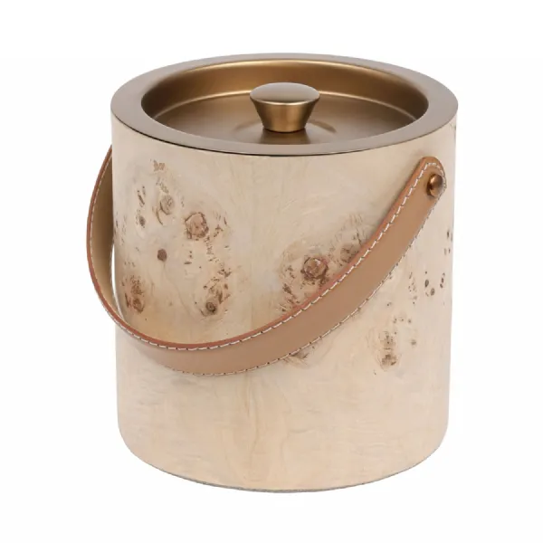 Natural Stainless Steel Ice Bucket with Leather Handle