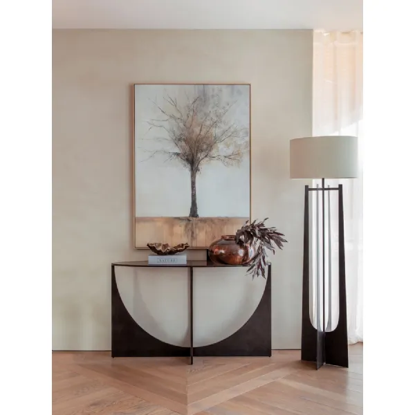 Black Bronze Metal Sculpted Console Table Tinted Glass Top