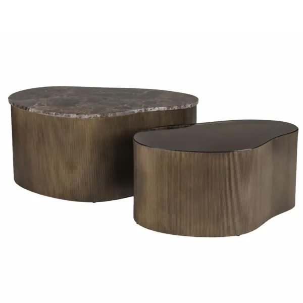 Gold Marble and Glass Top Nest of 2 Coffee Tables