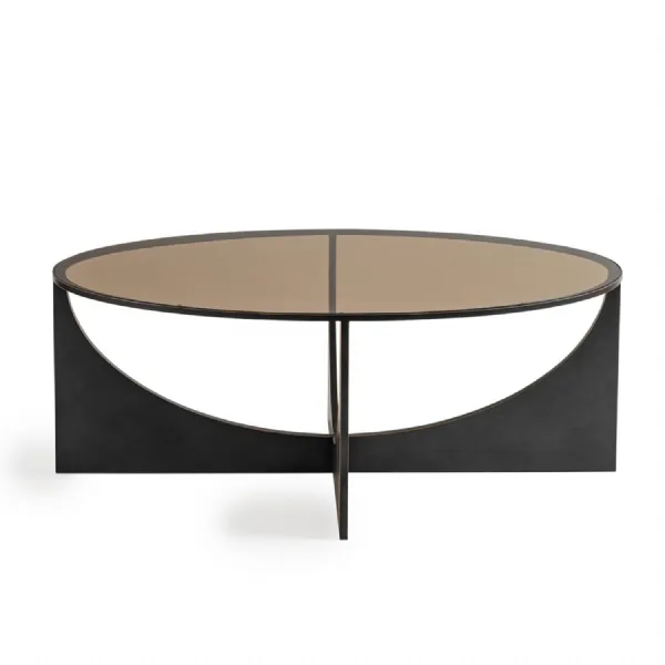 Black and Bronze Metal Sculpted Coffee Table Glass Top