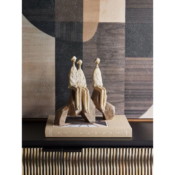 Brown 3 Seated Figures Family Sculpture with Angular Base