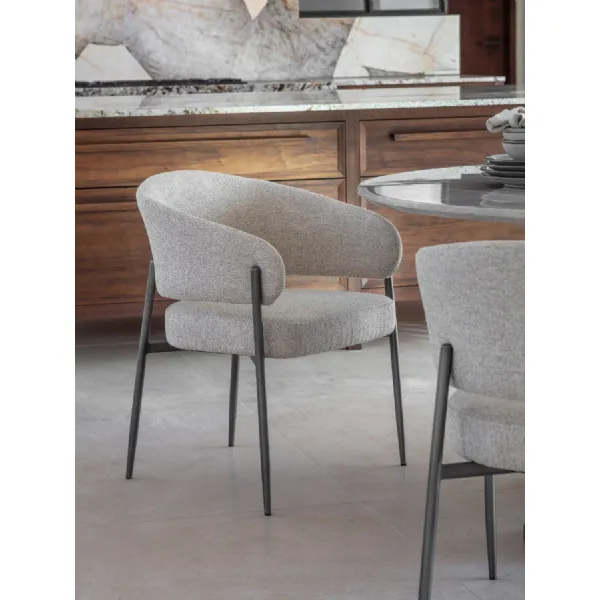 Cream Fabric Curved Dining Chair Pewter Steel Legs