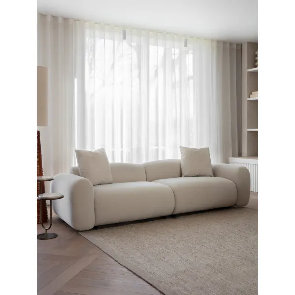 Warm Stone Velvet Fabric Large 3 Seater Sofa