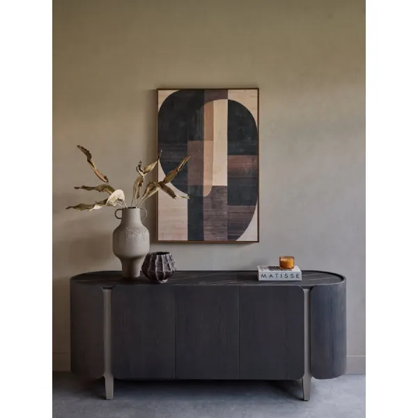 Deep Charcoal Ceramic Top 3 Drawer Sideboard Dark Oak Base