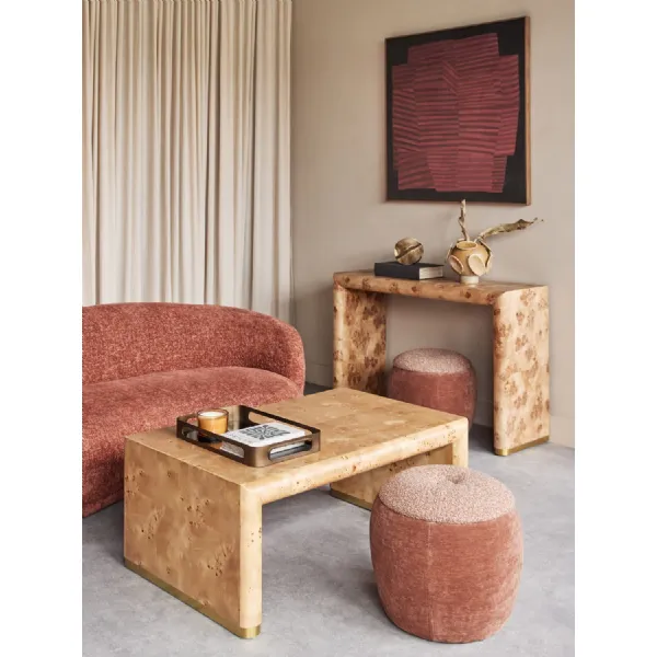 Brown Burlwood Honey Tone Coffee Table with Rounded Edges