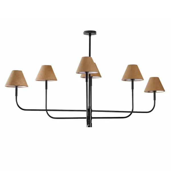 Gilded Oak Bronze 6 Light Chandelier with Fabric Shades