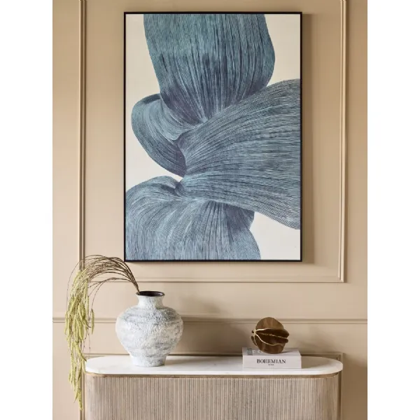 Indigo Flow Form Textured Framed Canvas Wall Art