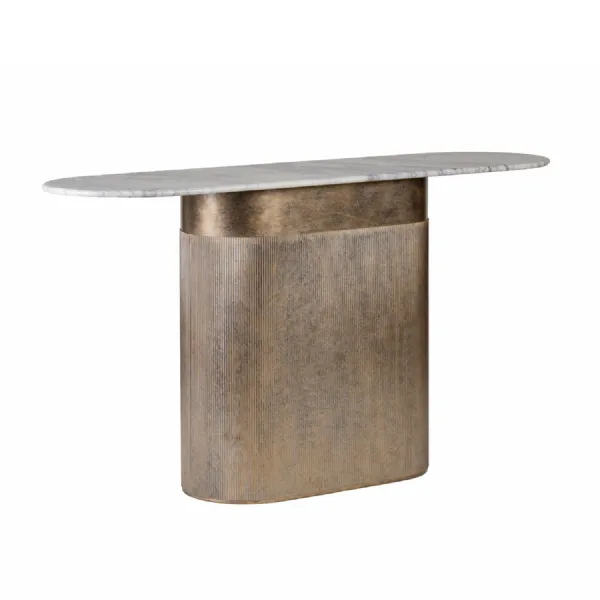 Banswara Marble Top Column Console Table Champagne Base