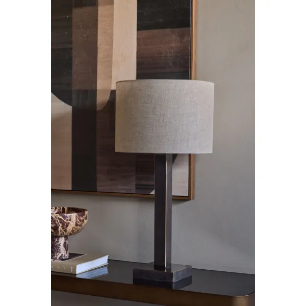 Gilded Oak Iron Square Base Table Lamp with Drum Shade