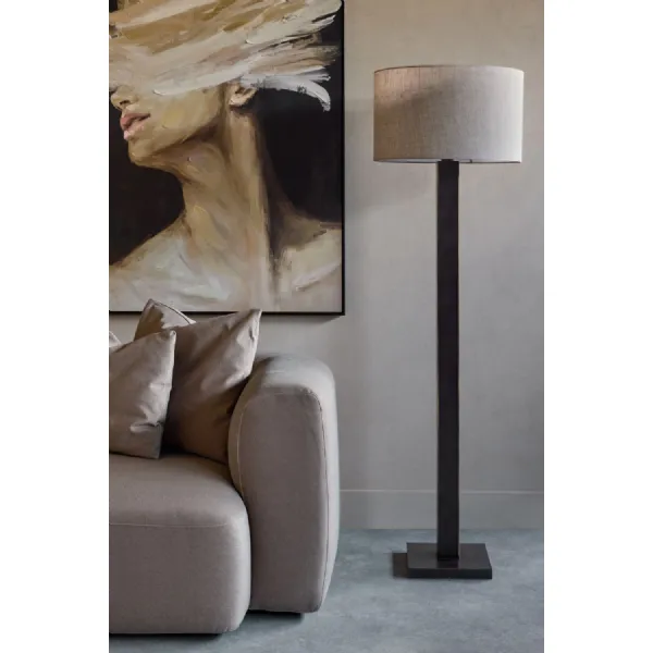 Gilded Oak Iron Square Base Floor Lamp with Drum Shade