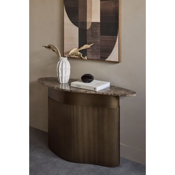 Smoked Gold Curved Italian Marble Top Console Table