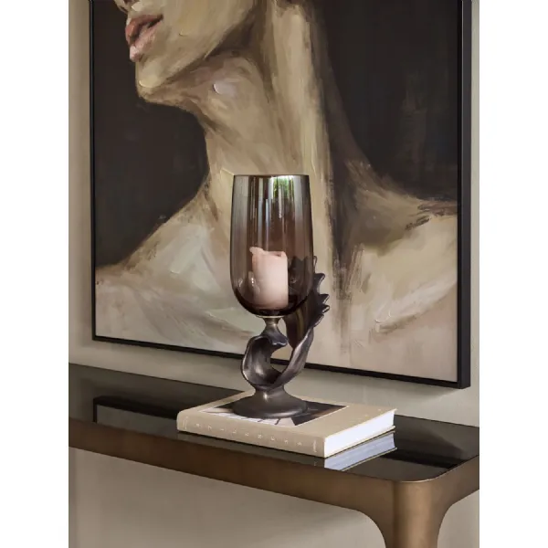 Smoked Glass Bronze Aluminium Hurricane Candle Holder