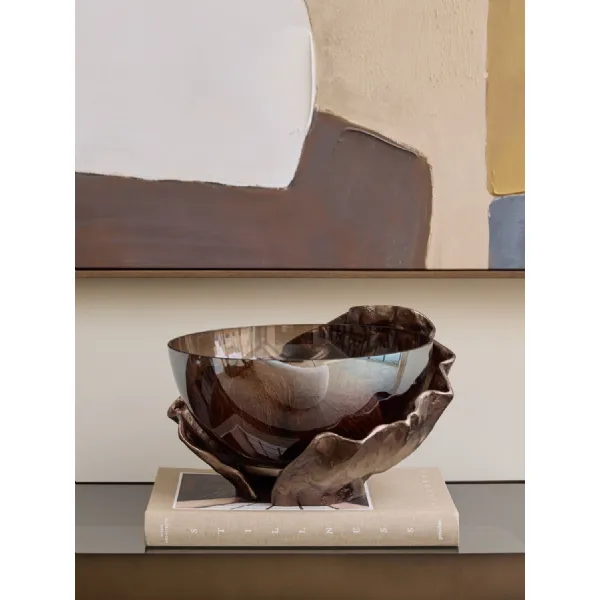 Smoked Glass Bronze Aluminium Sculptural Decorative Bowl