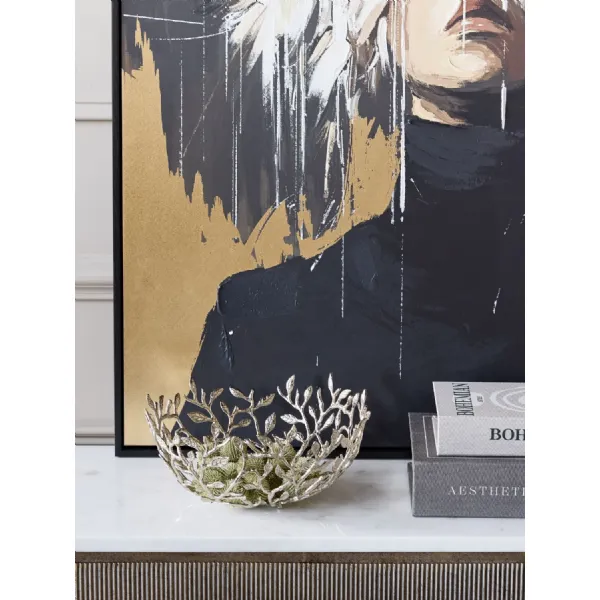 Metallic Gold Brass Botanical Decorative Bowl