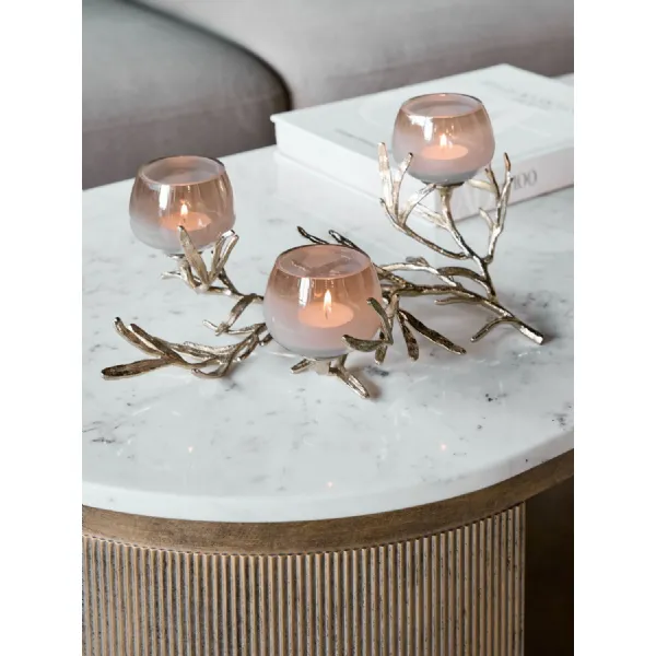 3 Ombre Glass Textured Gold Brass Tealight Holder