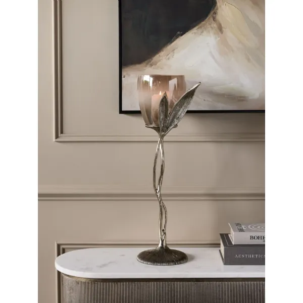 Ombre Glass Antique Gold Leaf Hurricane Candle Holder