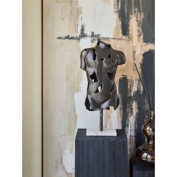 Antique Black Aluminium Abstract Marble Base Torso Sculpture
