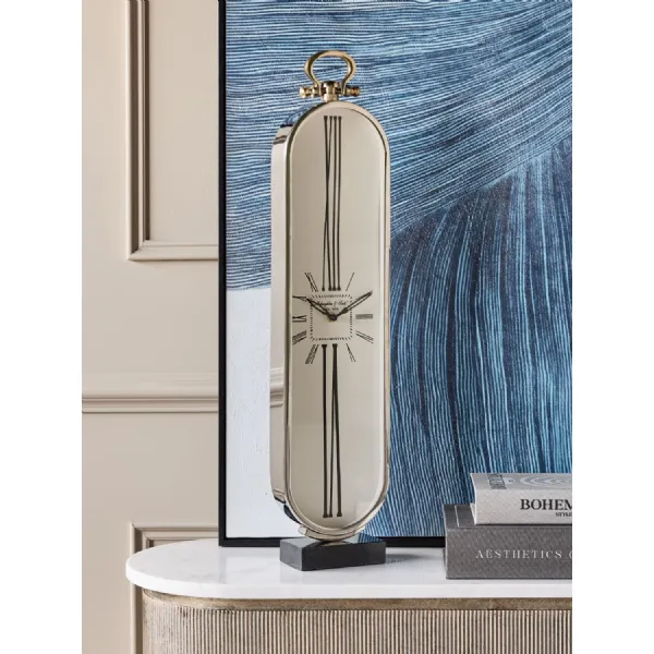 Polished Nickel Finish Tall Oval Floor Clock Roman Numerals