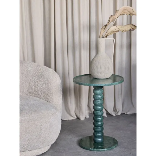Green Marble Round Top Side Table with Bobbin Pedestal