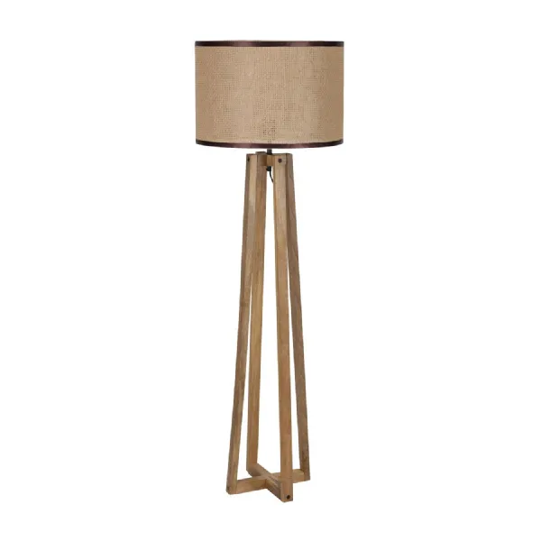 Rustic Mango Wood Floor Lamp with Woven Jute Shade