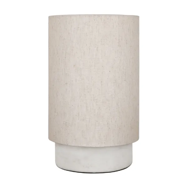 White Marble and Linen Cylindrical Table Lamp with Shade