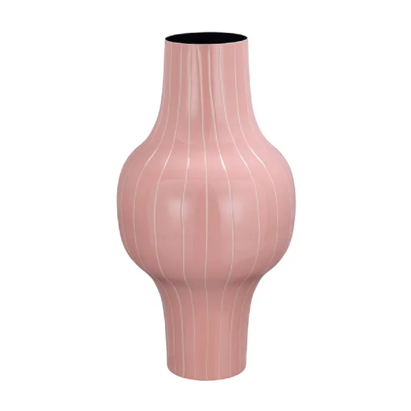 Alvera Pastel Pink Stripe Enamel Vase 41.5 Cm